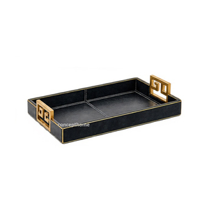 Bandeja Rectangular Marrón con Patrón de Cocodrilo, Asas de Latón y Acabado Lacado para Uso Residencial - Product Image 5