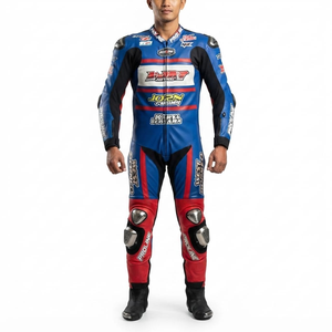 Combinaison de course Kawasaki Premium pour homme, 1 pièce, en cuir de vache véritable/cuir de kangourou, style MotoCP, combinaison de course sur circuit, niveau de protection 2 - Product Image 1