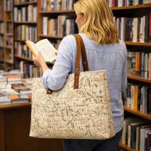 Bolsa de Mano Plegable Ecológica de Lona de Algodón con Estampado de Bloques de Jaipur, Estilo Bohemio Premium, con Asa de Cuero, Ligera y Estructurada - Product Image 5