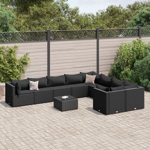 Ensemble de canapés de patio en rotin PE noir avec structure en acier thermolaqué et verre trempé pour usage extérieur - Product Image 1