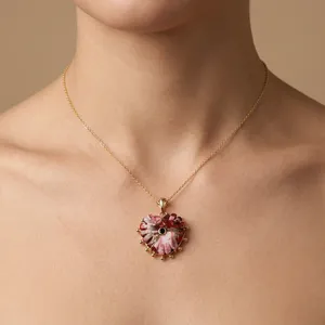 Collar con Colgante en Forma de Corazón de Cobre Rojo, Turquesa y Circonita Negra, Cadena de Latón Chapada en Oro de 18k, Regalo de Moda para Ella - Product Image 3