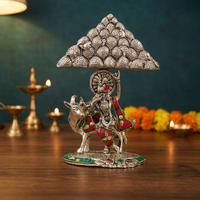 Patung Krishna Berlapis Perak Buatan Tangan Dengan Sapi Berdiri Gaya Parvat Untuk Dekorasi Rumah, Dekorasi Religius, Dan Hadiah