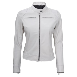 Women's PU Leather Moto Jacket <b>Stand</b> Collar Zipper Closure Full Sleeve Solid Color Regular Fit Autumn Style Windproof - Product Image 2