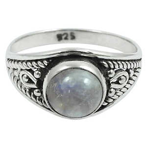 Bague artisanale en argent sterling 925 massif avec pierre de lune arc-en-ciel naturelle, bijoux bohèmes pour occasions spéciales, prix de gros - Product Image 1