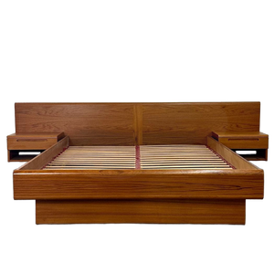 Cadre de lit en bois de teck massif avec tête et pied de lit encadrés - Product Image 1