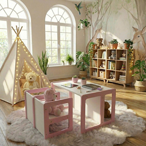 Durable Modern Square Box-Shaped Outdoor Wood <b>Table</b> <b>Chair</b> Set <b>Foldable</b> with Safety & Eco-Friendly Features for Kids' Living Room - Product Image 4