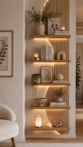 Modern <b>Wooden</b> Wall <b>Shelf</b> Round <b>Floating</b> Display Rack Decorative Storage Holder for Living Room Entryway Housewarming - Product Image 5