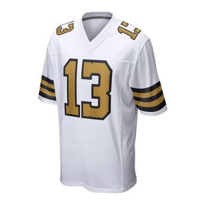 Custom Sublimated American Football Jersey White Gold Number Short Sleeve V-Neck <b>Men's</b> Adult Moisture Wicking Uniform Set - Product Image 5