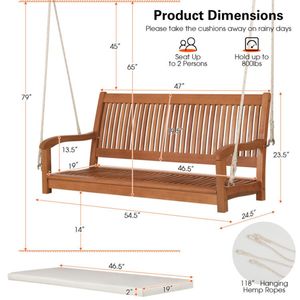 Banc en bois à dos incurvé pour 2 personnes avec coussin suspendu balançoire pour terrasse extérieure - Product Image 4