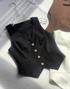 Coshe Kylie Top Chaleco sin Mangas con Cuello en V Estilo con Tela de Sarga Suave Fácil de Combinar Elegante Traje Casual de Oficina para Mujer Elegante - Product Image 1