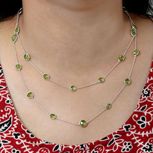 Collar de Plata de Ley 925 con Peridoto, Engaste de Bisel, Gema Verde, Cadena Larga para Usar en Capas, Joyería al por Mayor para Mujer, Regalo - Product Image 1