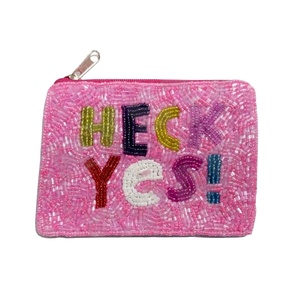 Heck Yes Coin Pouch Cartera con cuentas de semillas personalizada Hermoso regalo de mamá-Diseño de corazones para niñas - Product Image 1