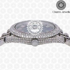 Montre de luxe pour homme Charm, boîtier en acier inoxydable 42 mm, mouvement à quartz analogique, cadran bleu incrusté de diamants, affichage de la date - Product Image 4