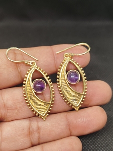 Natural amethyst Bohemian Drop Earrings Handmade gold Plated Brass Blue Gemstone Dangle Earrings High Quality Unique - Product Image 5