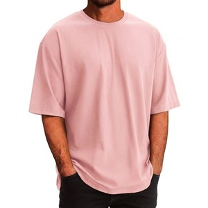 New Arrival Men's <b>Pink</b> Oversized T Shirt Soft Cotton Loose Fit Drop Shoulder Trendy Streetwear <b>Plain</b> Blank Casual Tee - Product Image 4