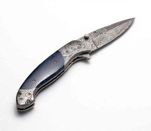 Couteau pliant en acier Damas de haute qualité, forgé à la main, lame en acier à motif, poignée en bois confortable, fabrication sur mesure, marque personnalisée, OEM - Product Image 1