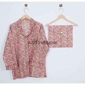 Ensemble de pyjama d'hiver pour femmes en coton 100% de luxe, manches longues, imprimé floral, taille élastique, doux, respirant, séchage rapide, été - Product Image 2