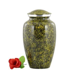 Wholesale Luxury Sky Blue Metal Cremation Urn Bulk Memorial <b>Jar</b> with Elegant Gold Cracked <b>Marble</b> and Enamel Finish Design - Product Image 2