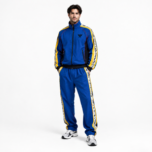 <b>Mens</b> Blue Streetwear Heavyweight -Twill Knit Tracksuit Set 380 GSM Zip Jacket Elastic Waist <b>Jogger</b> Pants Yellow <b>White</b> Side - Product Image 1