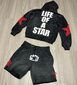 Ensemble de survêtement pour homme, sweat à capuche et short, 2 pièces, ensemble assorti, 100% coton respirant, OEM - Product Image 2