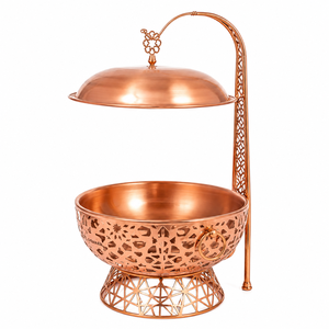 Plat à réchaud suspendu de luxe en cuivre pur avec couvercle, chauffe-plats pour buffet d'hôtel, réchaud de traiteur, bol de service pour banquets de restaurant - Product Image 1
