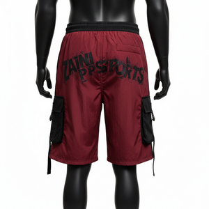 Shorts cargo coupe-vent pour homme, tissu polyester tissé durable GSM, design multi-panneaux avec logo imprimé personnalisé, séchage rapide. - Product Image 2