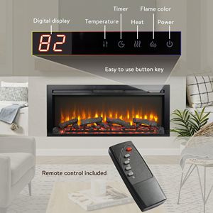 Caminetto Elettrico da Incasso a Parete da 44 Pollici con Luce LED Moderna e Telecomando, Fiamma Imitata per Casa e Camper, Materiale in Vetro - Product Image 3