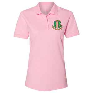 AKA Polo Pink AKA Crest Polo Shirt <b>Light</b> Pink Embroidered Logo Short Sleeve Collared Greek Sorority Apparel - Product Image 1