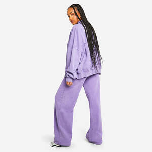 Ensemble de détente deux pièces pour femme : veste à cordon de serrage et pantalon large, en molleton 100% coton doux, coupe décontractée, confortable, imprimé, pour le quotidien - Product Image 5