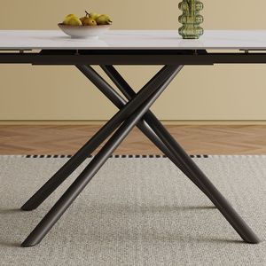Mesa de Comedor Rectangular Moderna de 83 Pulgadas con Tapa Retráctil de Piedra Sinterizada y Patas de Acero al Carbono Negro para Cualquier Espacio - Product Image 4