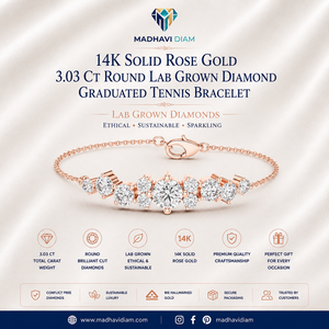 Premium 3.03 CT Round Lab Grown Diamond Graduated Tennis <b>Bracelet</b> in 14K Solid Rose Gold Fine Jewelry - Product Image 1