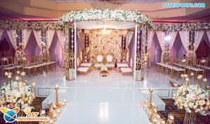 Decoración Tradicional de Mandap para Bodas Tamilas e Indias, Mandap Redondo de FRP Dorado, Mandap de Boda Tallado en Dorado Deslumbrante, EE. UU. - Product Image 6