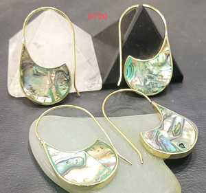 Gold Plated Geometric Hoop Earrings With <b>Shell</b> Inlay Bohemian Style Women's Jewelry G720 - Product Image 1