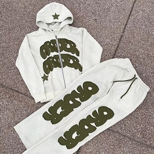 Unisex Hip Hop Winter Fleece Sportswear Set <b>Wool</b> Blend Zipper Hoodie and Jogger <b>Pants</b> Graffiti Letter Print Streetwear Tracksuit - Product Image 4