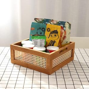 Panier de rangement en rotin et bois fait main avec poignées, bac de rangement décoratif tressé, caisse de rangement rustique style ferme pour la maison et le bureau - Product Image 4