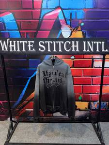 <b>White</b> Stitch Intl Men's Hooded <b>Zip</b>-<b>Up</b> Sweatshirt Black Gray Ombre Rhinestone Logo Streetwear Oversized Fit 100% Cotton Winter - Product Image 1
