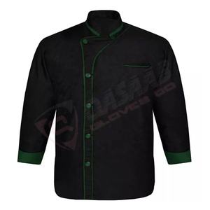 New Men's Black-chef Coat Greened-piping Chef Button-coat Jacket - Product Image 1