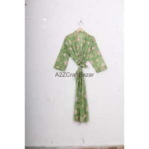 Al por mayor, Bata kimono larga ligera para mujer de 100% algodón orgánico, con logo floral frontal, estilo bohemio, tipo albornoz - Product Image 3