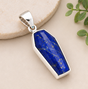 Pendentif en argent avec lapis-lazuli naturel, pendentif cercueil en pierre précieuse lapis-lazuli bleue, bijou statement en argent sterling 925 - Product Image 1