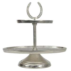 Support à gâteau décoratif ovale à 2 niveaux, style fer à cheval, portable, compatible lave-vaisselle, en métal, pour événements - Product Image 1