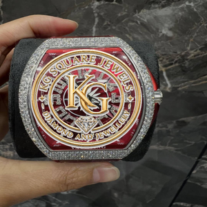 นาฬิกา KG Square Jewels Tonneau Hip Hop แบบฝังเพชร หน้าปัดสีแดง สายยาง - Product Image 2
