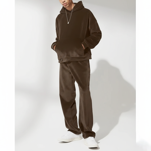 Ensemble de survêtement décontracté en velours léger et respirant, deux pièces, coupe décontractée, comprenant un sweat à capuche et un pantalon de jogging ample – Prix de gros abordable - Product Image 1