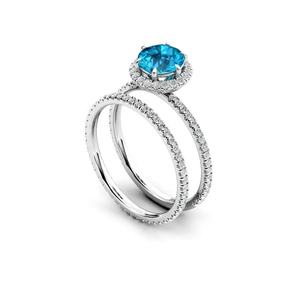 Anillo Redondo de Plata de Ley 925 con Topacio Azul Suizo Natural, Engaste de Puntas, Diseño Único Hecho a Mano, Venta al por Mayor de Joyería Fina - Product Image 1