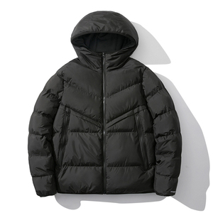 Chaqueta Acolchada Negra con Capucha para Hombre, Abrigo de Invierno con Cierre de Cremallera, Resistente al Viento, Corte Regular, Color Sólido, Exterior de Poliéster 2026 - Product Image 1
