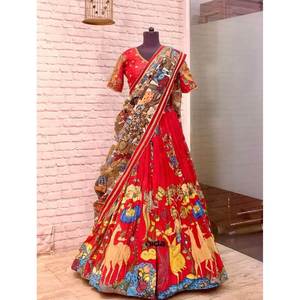 ÚLTIMO CREPÉ FRANCÉS IMPRESO DIGITAL LEHENGA CHOLI CON DUPATTA ROJO - Product Image 1