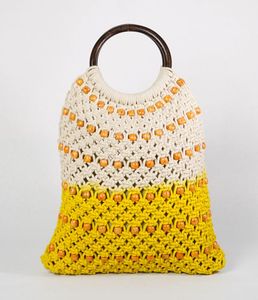 Sacs à main en crochet de luxe tendance 2026 pour femmes, pochettes en corde de coton faites à la main, sacs de plage avec poignée en bois, style cabas bandoulière - Product Image 1