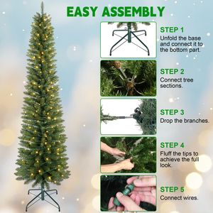 7ft Groene Slanke Pvc Kerstboom 200 Warm Wit Led-Verlichting Eenvoudig Te Monteren Stabiele Metalen Standaard 469 Tips Compact Ontwerp Potlood Boom - Product Image 5