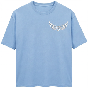 Camiseta de Manga Corta Azul Claro para Hombre con Logotipo de Ala Bordado, Cuello Redondo Informal, Algodón Jersey, Corte Regular - Product Image 1