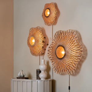 Custom Handcrafted Woven <b>Wall</b> Sconce Natural Bamboo Rattan <b>Wall</b> Lamp Decorative <b>Light</b> for Indoor Dining Room - Product Image 6