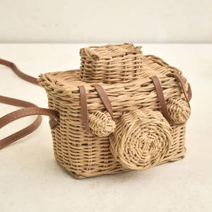 Rattan camera toy for kids baby play <b>baskets</b> decorative <b>small</b> carry <b>basket</b> with hanging strap - Product Image 1